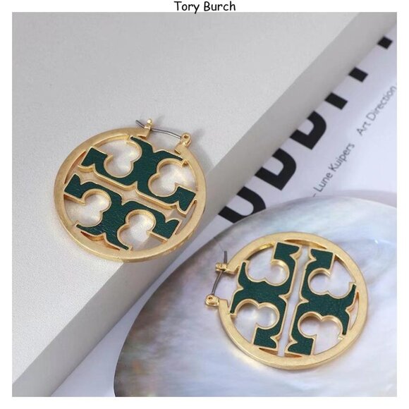 Tory Burch gold and green earrings - Picture 3 of 4